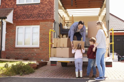 Moving van and boxes in a Fulham residential street